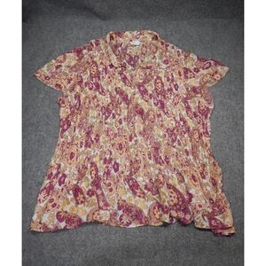 Only Necessities Button Up Blouse Top Women's Plus Size 5X Floral Red Yellow